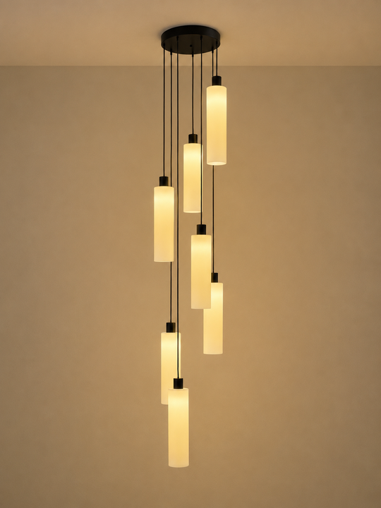 Lucerna 7 Drop Cluster Light - Large Cylinder - Ceramic Porcelain Cluster Light