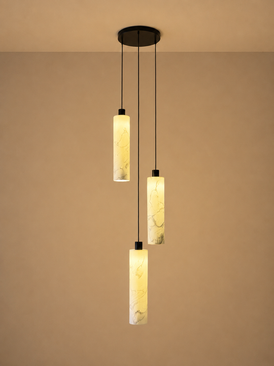 Marbled Lucerna 3 Drop Cluster Light - Large Cylinder - Ceramic Porcelain Cluster Light
