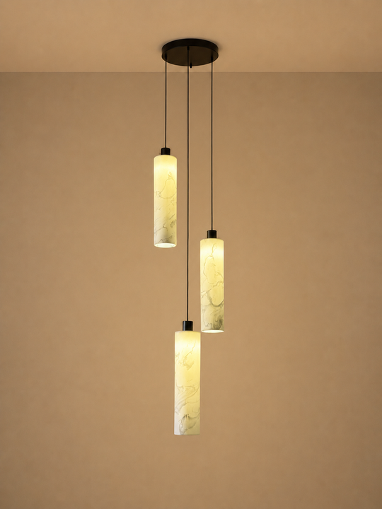 Marbled Lucerna 3 Drop Cluster Light - Large Cylinder - Ceramic Porcelain Cluster Light