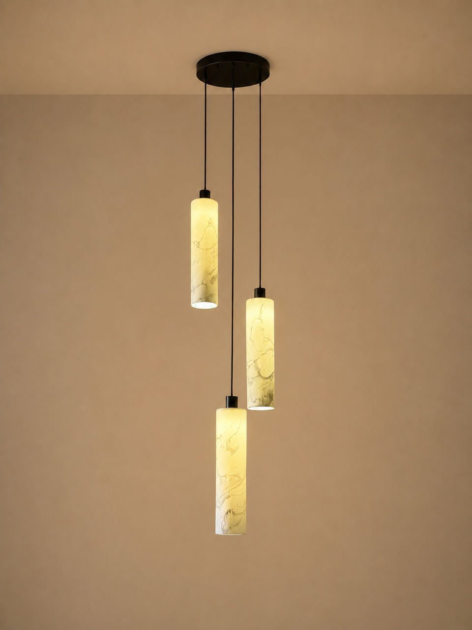 Marbled Lucerna 3 Drop Cluster Light - Large Cylinder - Ceramic Porcelain Cluster Light
