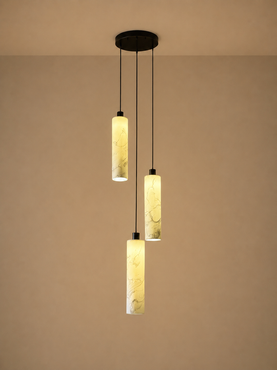 Marbled Lucerna 3 Drop Cluster Light - Large Cylinder - Ceramic Porcelain Cluster Light