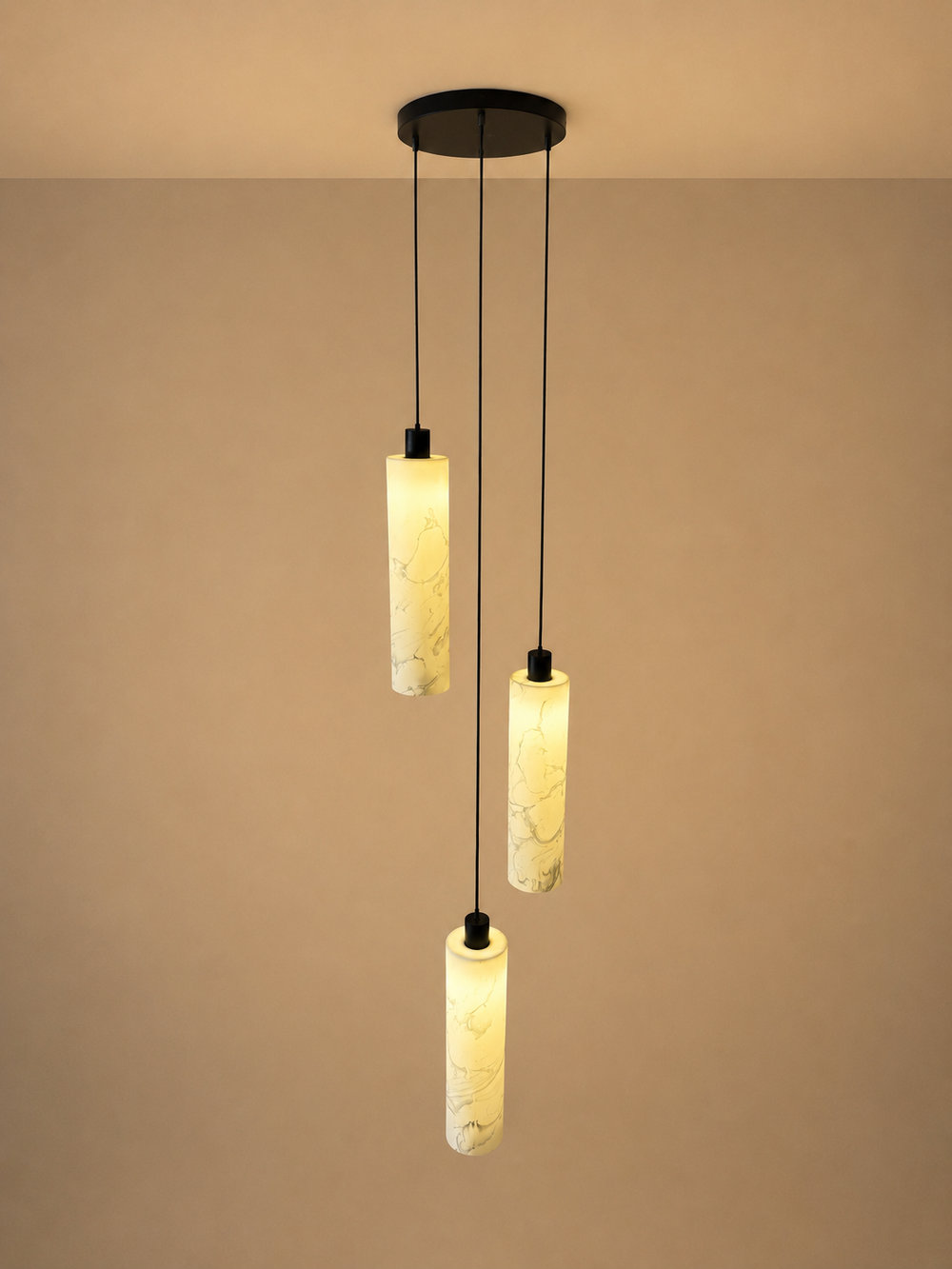 Marbled Lucerna 3 Drop Cluster Light - Large Cylinder - Ceramic Porcelain Cluster Light