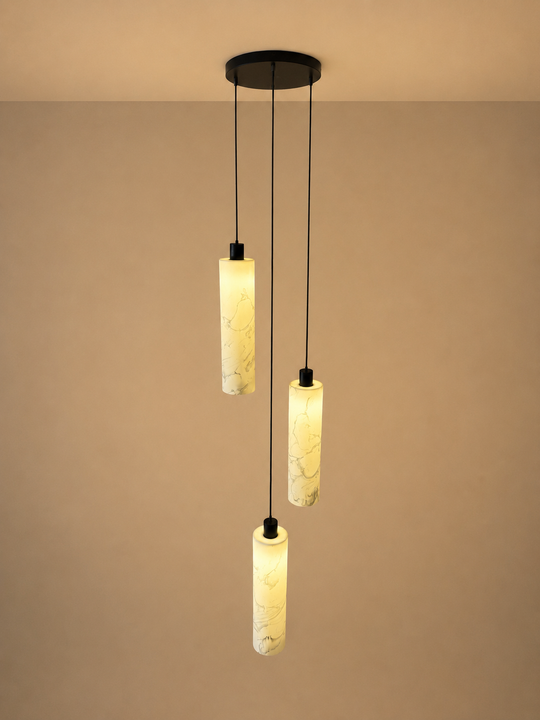 Marbled Lucerna 3 Drop Cluster Light - Large Cylinder - Ceramic Porcelain Cluster Light
